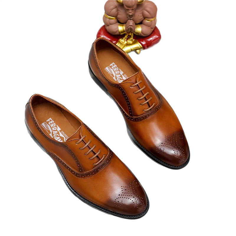 Three joint leather shoes men's cowhide thick soled business casual leather shoes British style derby shoes wedding shoes men's shoes Three joint leather shoes men's cowhide thick soled business casual leather shoes British style derby shoes wedding shoes men's shoes