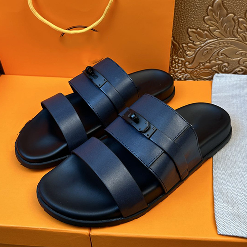 Soft soled slippers for men's summer fashion brand, light luxury leather, breathable outer casual shoes, European station, anti slip, British one-piece mop Soft soled slippers for men's summer fashion brand, light luxury leather, breathable outer casual shoes, European station, anti slip, British one-piece mop