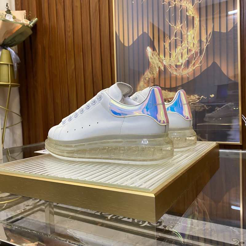 European Men's Shoe Season McQueen Air Cushion White Shoes Silver Tail Transparent Bottom Couple's Sponge Cake Shoes Versatile Casual Board Shoes Trend European Men's Shoe Season McQueen Air Cushion White Shoes Silver Tail Transparent Bottom Couple's Sponge Cake Shoes Versatile Casual Board Shoes Trend