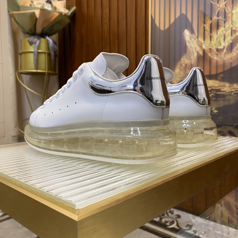 European Men's Shoe Season McQueen Air Cushion White Shoes Silver Tail Transparent Bottom Couple's Sponge Cake Shoes Versatile Casual Board Shoes Trend European Men's Shoe Season McQueen Air Cushion White Shoes Silver Tail Transparent Bottom Couple's Sponge Cake Shoes Versatile Casual Board Shoes Trend