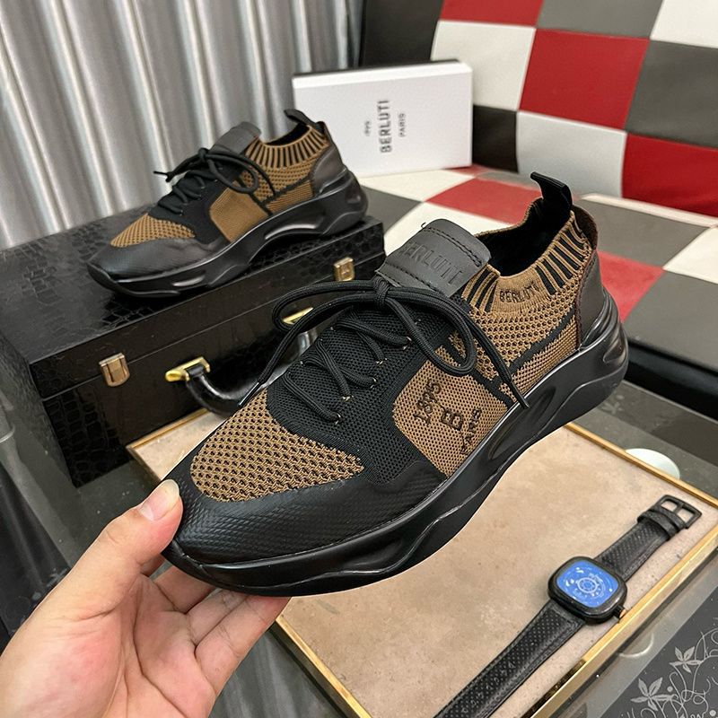 European Station Trendy Brand Men's Shoes New Casual Low Top Shoes Thick Bottom Flyknit Mesh Personalized Comfortable Sports Shoes for Men