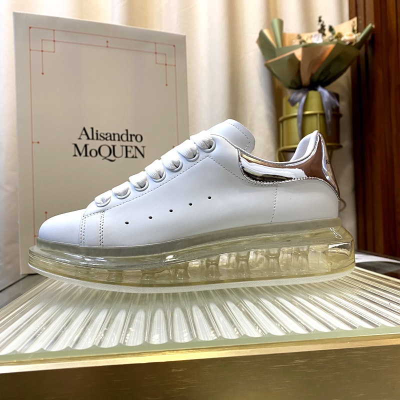European Men's Shoe Season McQueen Air Cushion White Shoes Silver Tail Transparent Bottom Couple's Sponge Cake Shoes Versatile Casual Board Shoes Trend European Men's Shoe Season McQueen Air Cushion White Shoes Silver Tail Transparent Bottom Couple's Sponge Cake Shoes Versatile Casual Board Shoes Trend