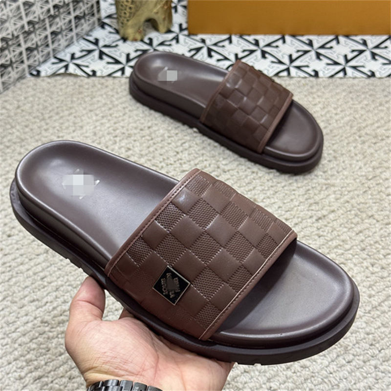 Cross border summer outerwear men's EVA thick sole plus size sports and leisure outdoor one word checkerboard grid cool slippers for outerwear