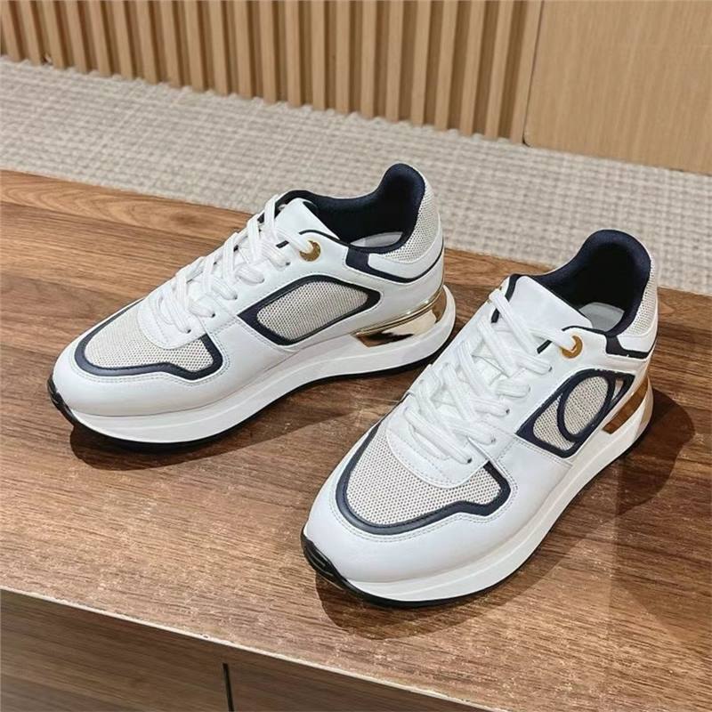 New women's breathable mesh casual sports shoes with lace up thick sole, versatile dad shoes, color blocked women's shoes