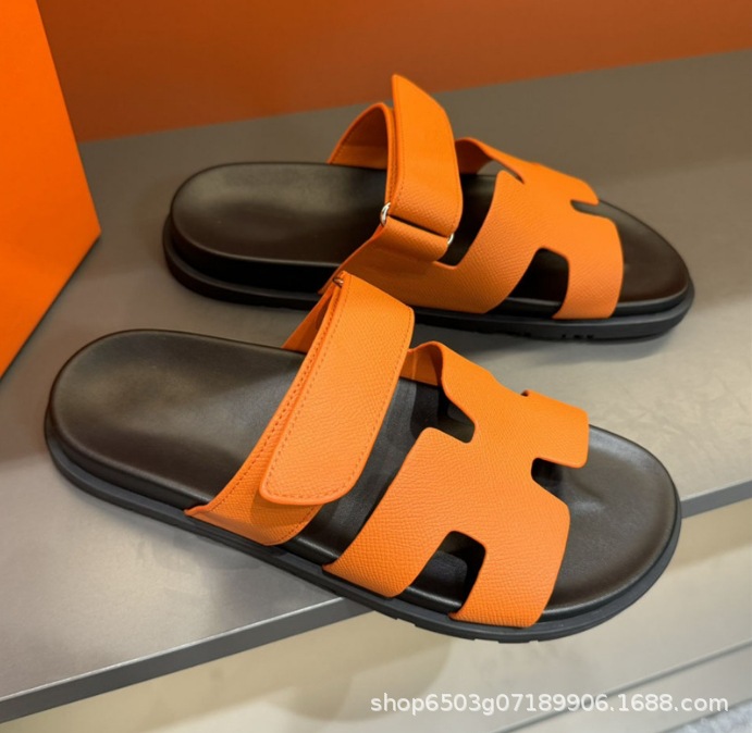 Summer slippers for men, made of genuine leather with soft soles, slip resistant fashion shoes for external wear, European station, light luxury, Velcro, casual, H-shaped slippers Summer slippers for men, made of genuine leather with soft soles, slip resistant fashion shoes for external wear, European station, light luxury, Velcro, casual, H-shaped slippers