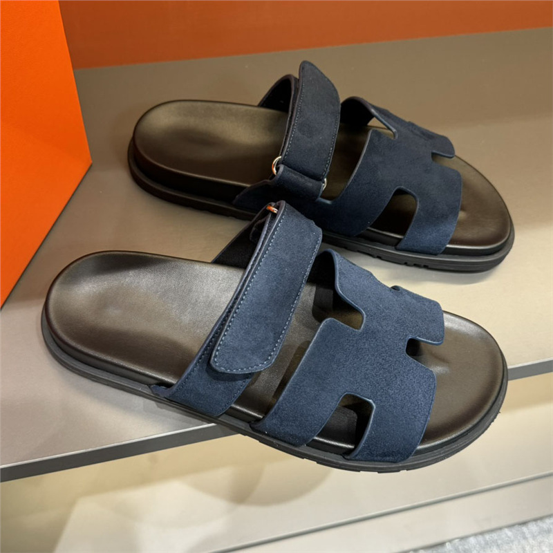 Summer slippers for men, made of genuine leather with soft soles, slip resistant fashion shoes for external wear, European station, light luxury, Velcro, casual, H-shaped slippers Summer slippers for men, made of genuine leather with soft soles, slip resistant fashion shoes for external wear, European station, light luxury, Velcro, casual, H-shaped slippers