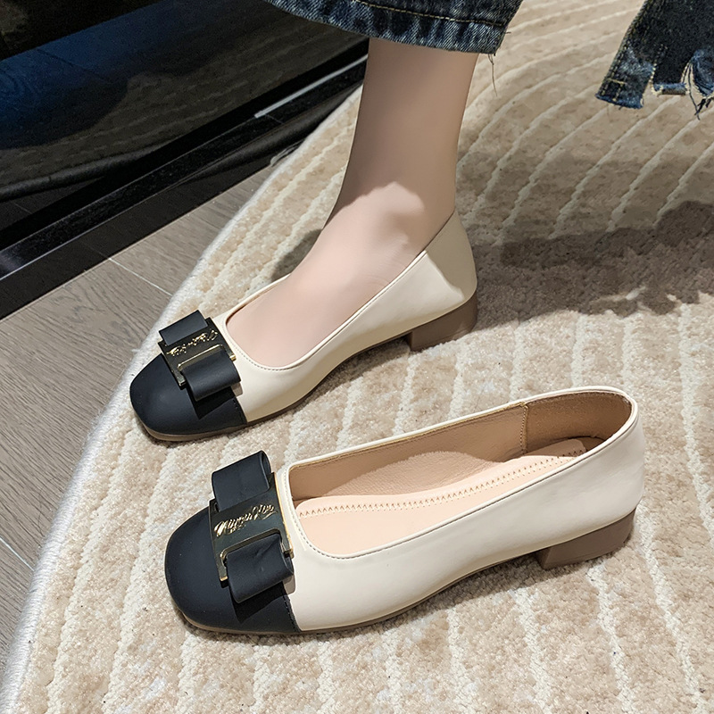 Xiaoxiangfeng Coarse Follow up Shoes for Women 2024 Spring and Autumn New Style Color blocked Light Mouth French Middle Heel High Heels Xiaoxiangfeng Coarse Follow up Shoes for Women 2024 Spring and Autumn New Style Color blocked Light Mouth French Middle Heel High Heels