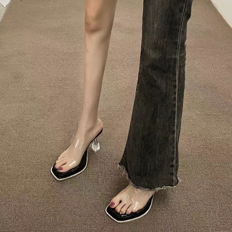 High heeled slippers for women, 2024 new summer outfit, fairy style transparent crystal and waterproof platform thick heel sandals High heeled slippers for women, 2024 new summer outfit, fairy style transparent crystal and waterproof platform thick heel sandals