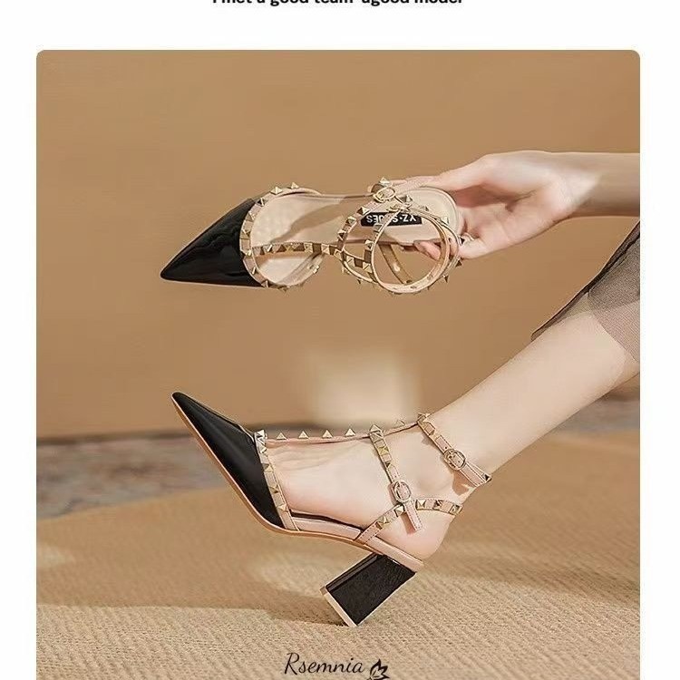 Summer Versatile 2024 Pointed Riveted Shoes with Pointed Headtips Roman Sandals for Women Wearing Fashionable and Comfortable Retro Women's Shoes Summer Versatile 2024 Pointed Riveted Shoes with Pointed Headtips Roman Sandals for Women Wearing Fashionable and Comfortable Retro Women's Shoes