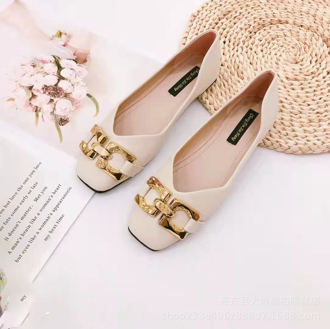 2022 Autumn New British Style Square Head Flat Bottom Bag Women's Single Shoes Fashion Metal Buckle 2022 Autumn New British Style Square Head Flat Bottom Bag Women's Single Shoes Fashion Metal Buckle