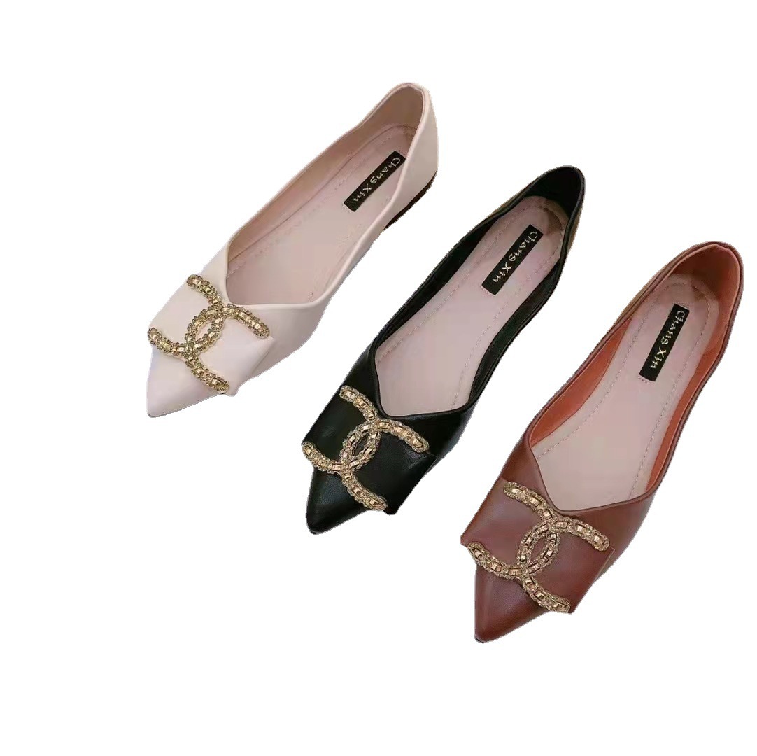 2022 Spring and Autumn New Water Diamond Flat Bun Shoes for Women, Pointed Soft Leather Women's Shoes 2022 Spring and Autumn New Water Diamond Flat Bun Shoes for Women, Pointed Soft Leather Women's Shoes