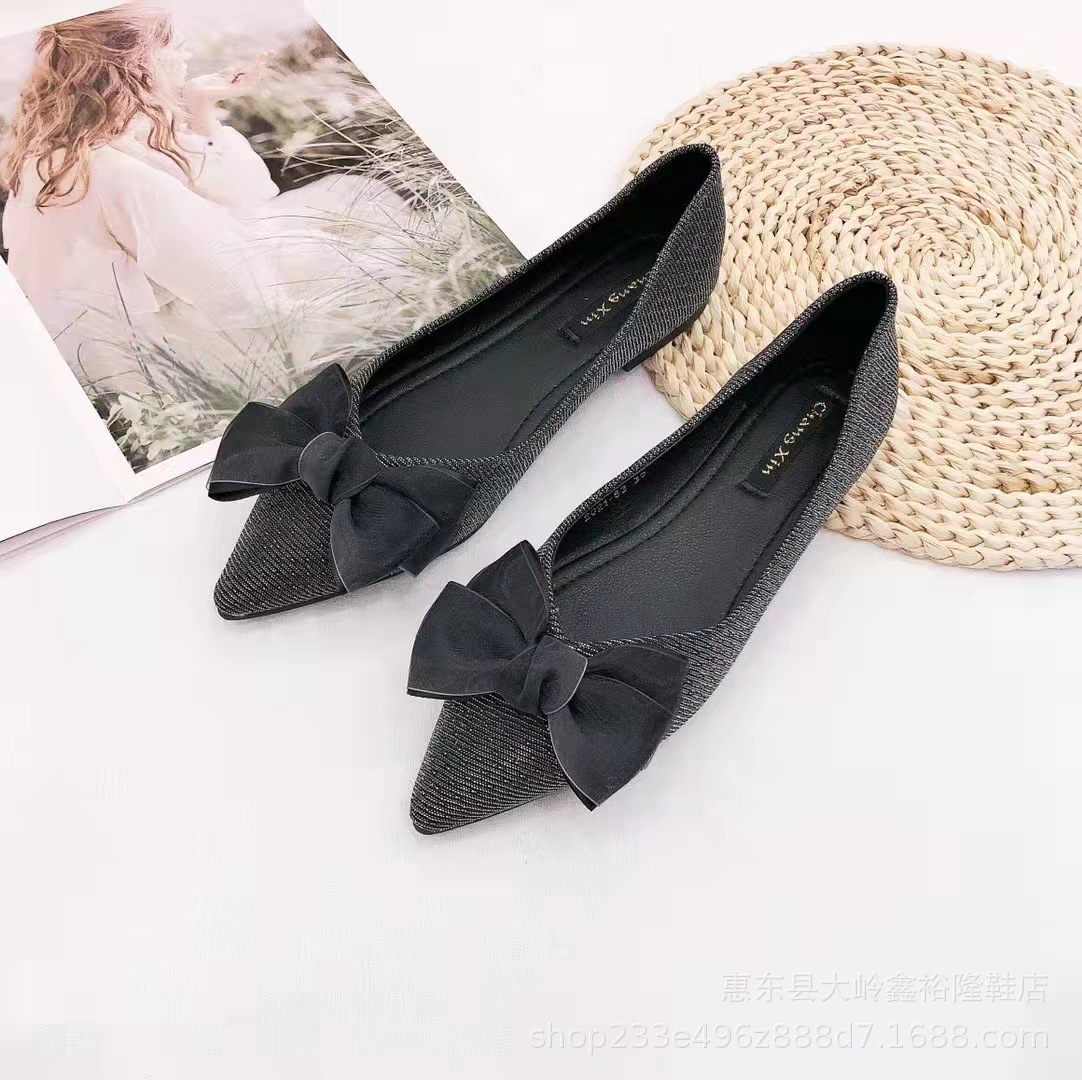 Single shoe women's 2025 spring Korean version pointed shallow mouth bow flat bottom bag shoes