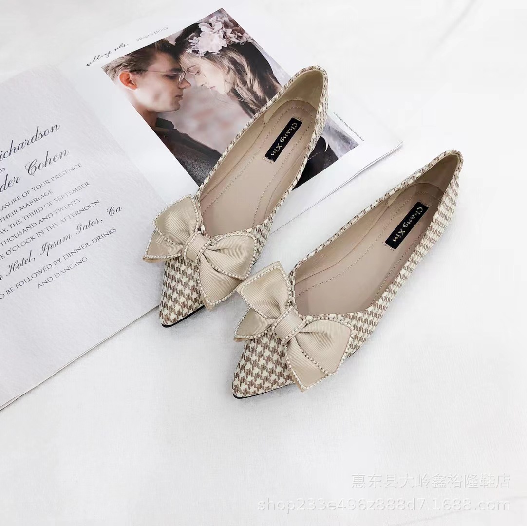 2022 Autumn Korean version fairy bow shallow mouth soft leather pointed single shoes women's flat shoes 2022 Autumn Korean version fairy bow shallow mouth soft leather pointed single shoes women's flat shoes