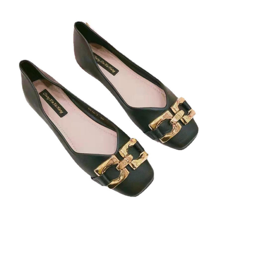 2022 Autumn New British Style Square Head Flat Bottom Bag Women's Single Shoes Fashion Metal Buckle 2022 Autumn New British Style Square Head Flat Bottom Bag Women's Single Shoes Fashion Metal Buckle