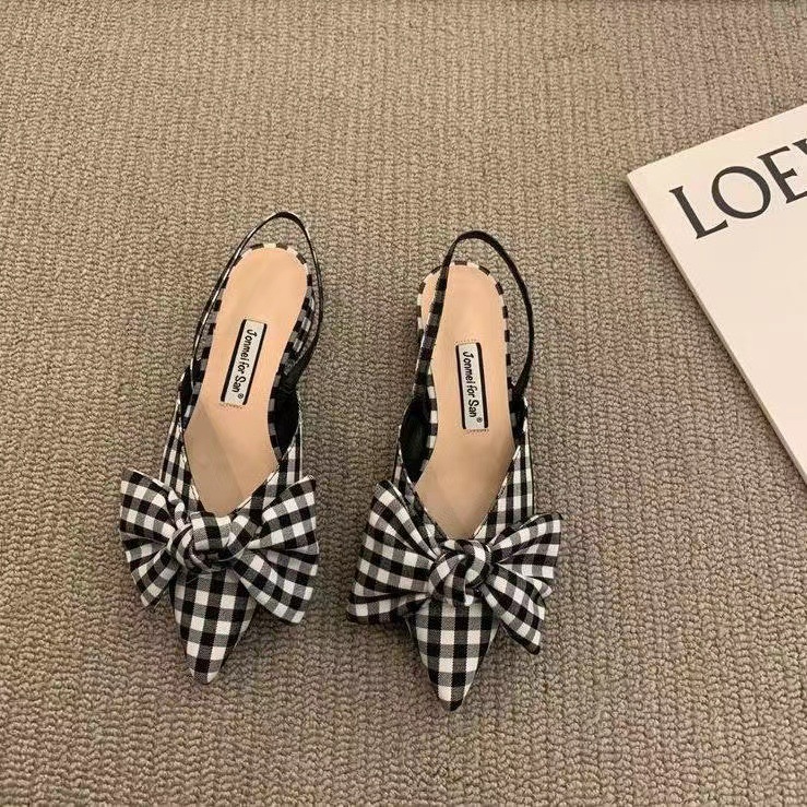 French style empty single shoes for women, flat bottomed summer new style, fashionable and versatile, internet famous Qianniao grid half toe sandals French style empty single shoes for women, flat bottomed summer new style, fashionable and versatile, internet famous Qianniao grid half toe sandals