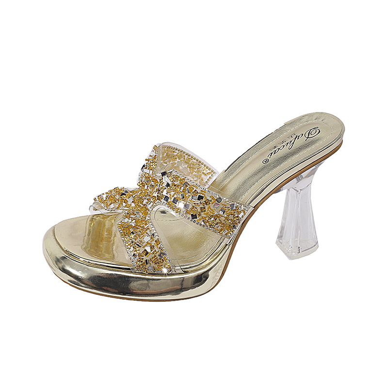 Fashionable rhinestone high heels, non tiring sandals, elegant temperament, thick heels, waterproof platform, thick soled slippers, single shoes, women's shoes Fashionable rhinestone high heels, non tiring sandals, elegant temperament, thick heels, waterproof platform, thick soled slippers, single shoes, women's shoes