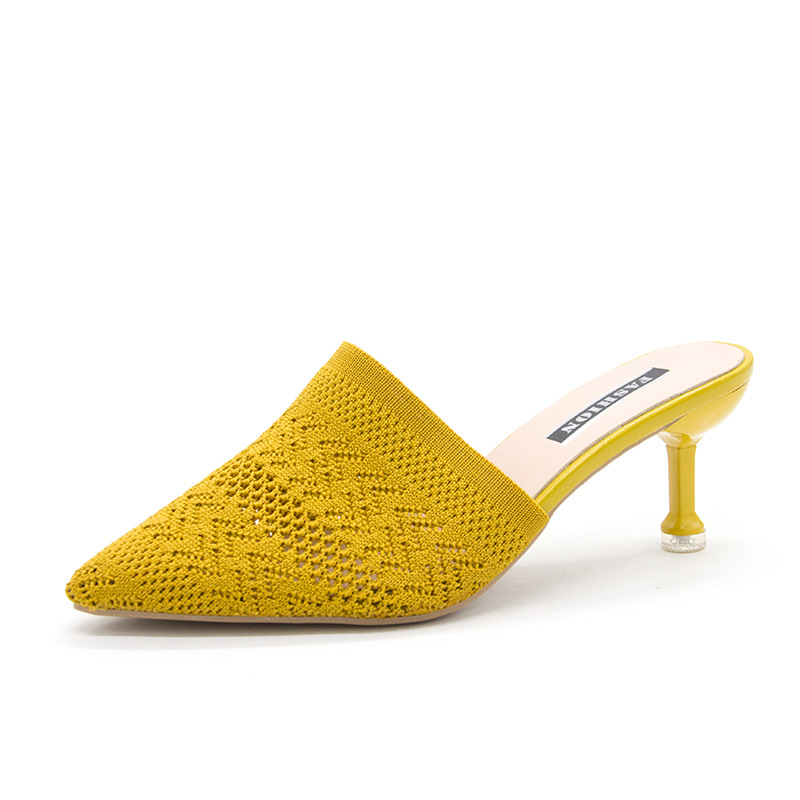 Internet celebrity Flyknit Head Wear 2024 Spring New Knitted Hollow Point High Heel Slippers Women's Bag Women's Cool Slippers Internet celebrity Flyknit Head Wear 2024 Spring New Knitted Hollow Point High Heel Slippers Women's Bag Women's Cool Slippers