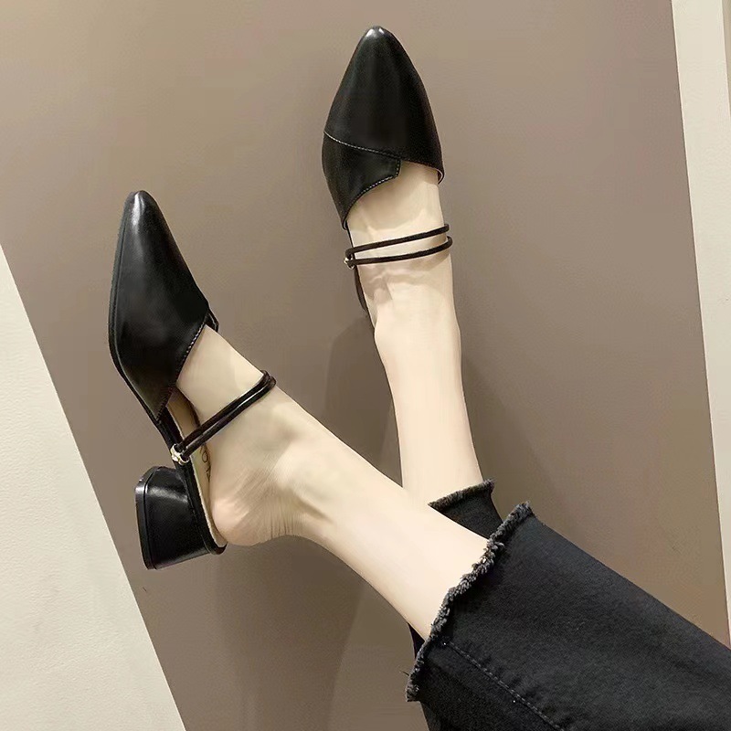 Coarse heeled sandals for women in summer 2024, new style with Baotou half slippers, Korean version, both inside and outside, high heels for women Coarse heeled sandals for women in summer 2024, new style with Baotou half slippers, Korean version, both inside and outside, high heels for women