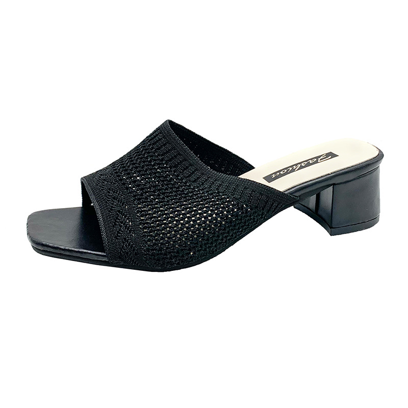 Mid heeled cool slippers for women in the spring of 2024, new Korean version, Flyknit, one-piece fashionable women's cool slippers, wholesale and dropshipping Mid heeled cool slippers for women in the spring of 2024, new Korean version, Flyknit, one-piece fashionable women's cool slippers, wholesale and dropshipping