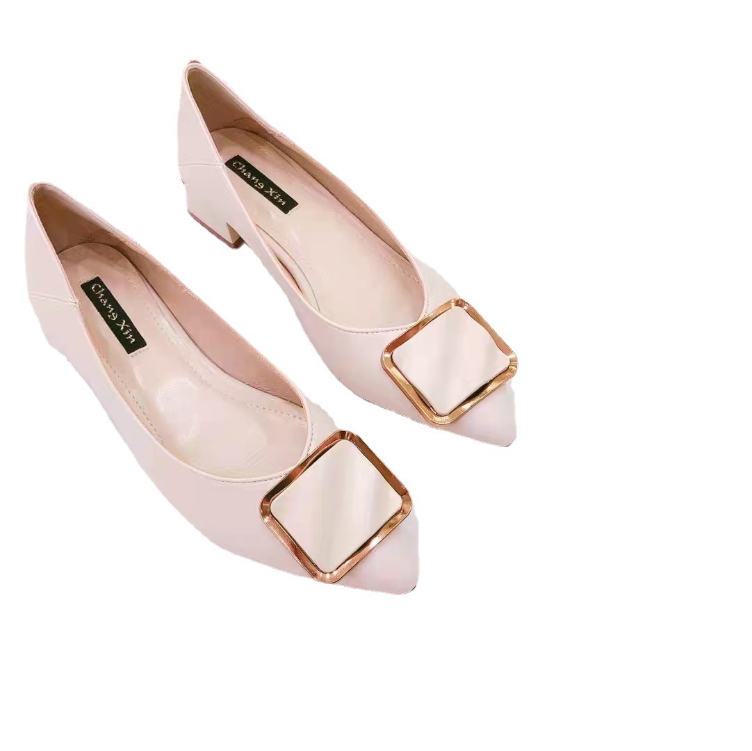 2022 New Pointed Shallow Mouth Single Shoe Square Buckle Work Shoes Fashion Coarse Heel Shoes 2022 New Pointed Shallow Mouth Single Shoe Square Buckle Work Shoes Fashion Coarse Heel Shoes