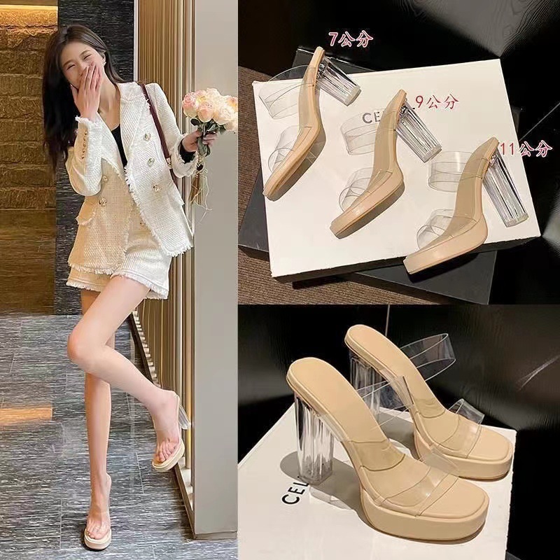 High heels for women, 2024 summer new waterproof platform, straight strap, non tiring feet, thick heels, crystal slippers, women's sandals, women's shoes High heels for women, 2024 summer new waterproof platform, straight strap, non tiring feet, thick heels, crystal slippers, women's sandals, women's shoes