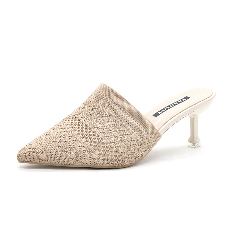 Internet celebrity Flyknit Head Wear 2024 Spring New Knitted Hollow Point High Heel Slippers Women's Bag Women's Cool Slippers Internet celebrity Flyknit Head Wear 2024 Spring New Knitted Hollow Point High Heel Slippers Women's Bag Women's Cool Slippers