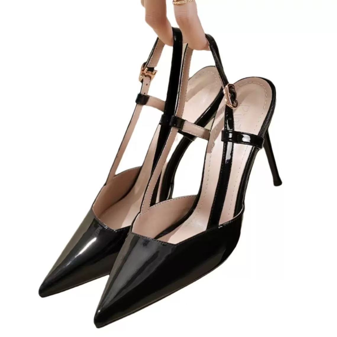 Baotou Sandals for Women, Spring 2025 New Style, Pointed Fairy Style, Bare Color, Back Empty, Straight Buckle with Stiletto High Heels Baotou Sandals for Women, Spring 2025 New Style, Pointed Fairy Style, Bare Color, Back Empty, Straight Buckle with Stiletto High Heels