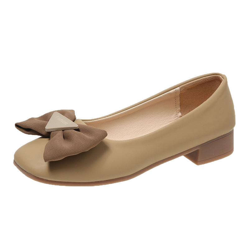 Square headed single shoe women's one foot shallow mouth women's shoes 2024 autumn new style evening and evening style French bow women's bean shoes Square headed single shoe women's one foot shallow mouth women's shoes 2024 autumn new style evening and evening style French bow women's bean shoes