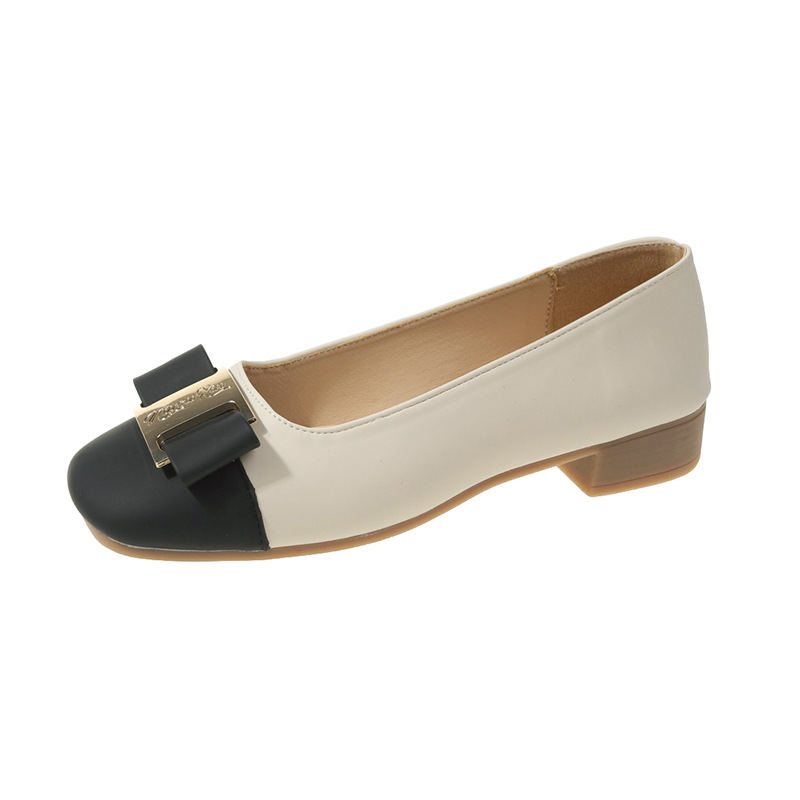 Xiaoxiangfeng Coarse Follow up Shoes for Women 2024 Spring and Autumn New Style Color blocked Light Mouth French Middle Heel High Heels Xiaoxiangfeng Coarse Follow up Shoes for Women 2024 Spring and Autumn New Style Color blocked Light Mouth French Middle Heel High Heels