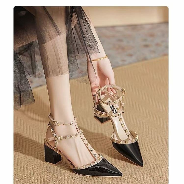 Summer Versatile 2024 Pointed Riveted Shoes with Pointed Headtips Roman Sandals for Women Wearing Fashionable and Comfortable Retro Women's Shoes Summer Versatile 2024 Pointed Riveted Shoes with Pointed Headtips Roman Sandals for Women Wearing Fashionable and Comfortable Retro Women's Shoes