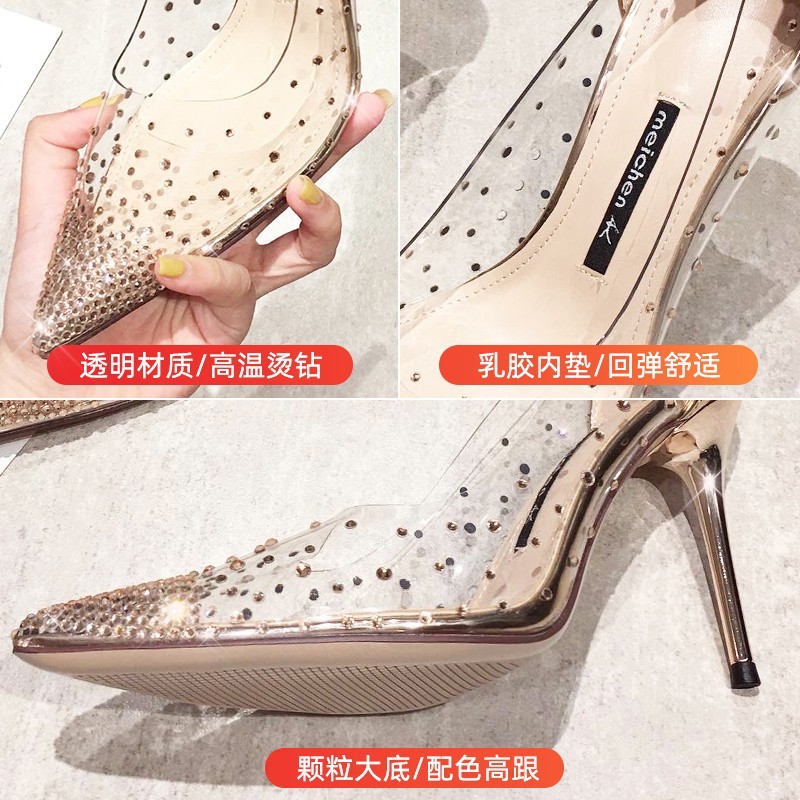 High heels for women wearing outside 2024 Spring and Autumn style pointed thin heel casual fashion single shoes fairy style transparent high heels High heels for women wearing outside 2024 Spring and Autumn style pointed thin heel casual fashion single shoes fairy style transparent high heels