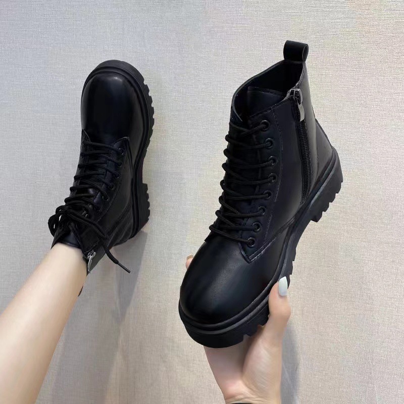 2023 Autumn New Black Handsome Martin Boots Women's Sponge Cake Thick Bottom Short Boots