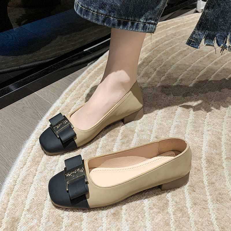 Xiaoxiangfeng Coarse Follow up Shoes for Women 2024 Spring and Autumn New Style Color blocked Light Mouth French Middle Heel High Heels Xiaoxiangfeng Coarse Follow up Shoes for Women 2024 Spring and Autumn New Style Color blocked Light Mouth French Middle Heel High Heels