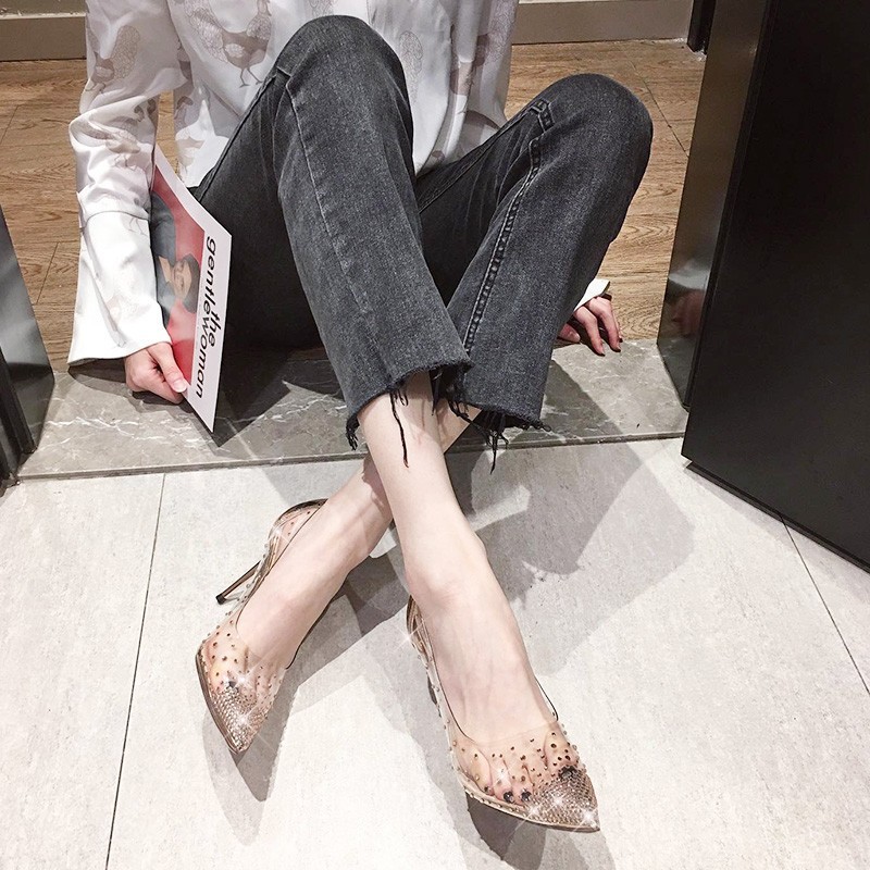 High heels for women wearing outside 2024 Spring and Autumn style pointed thin heel casual fashion single shoes fairy style transparent high heels High heels for women wearing outside 2024 Spring and Autumn style pointed thin heel casual fashion single shoes fairy style transparent high heels