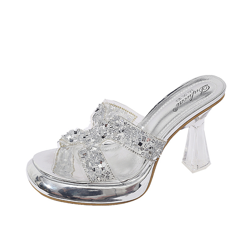 Fashionable rhinestone high heels, non tiring sandals, elegant temperament, thick heels, waterproof platform, thick soled slippers, single shoes, women's shoes Fashionable rhinestone high heels, non tiring sandals, elegant temperament, thick heels, waterproof platform, thick soled slippers, single shoes, women's shoes