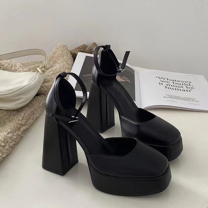 Mary Jane's thick heel high-heeled shoes for women 2024 new fairy style waterproof platform French square toe buckle strap single shoe Mary Jane's thick heel high-heeled shoes for women 2024 new fairy style waterproof platform French square toe buckle strap single shoe