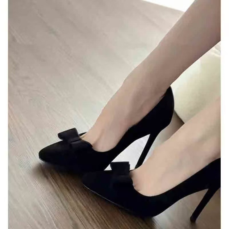 High heels, pointed bow, shallow mouth single shoes, Spring and Autumn 2025 new summer Korean version, slim heel, slim and high-end feel for women