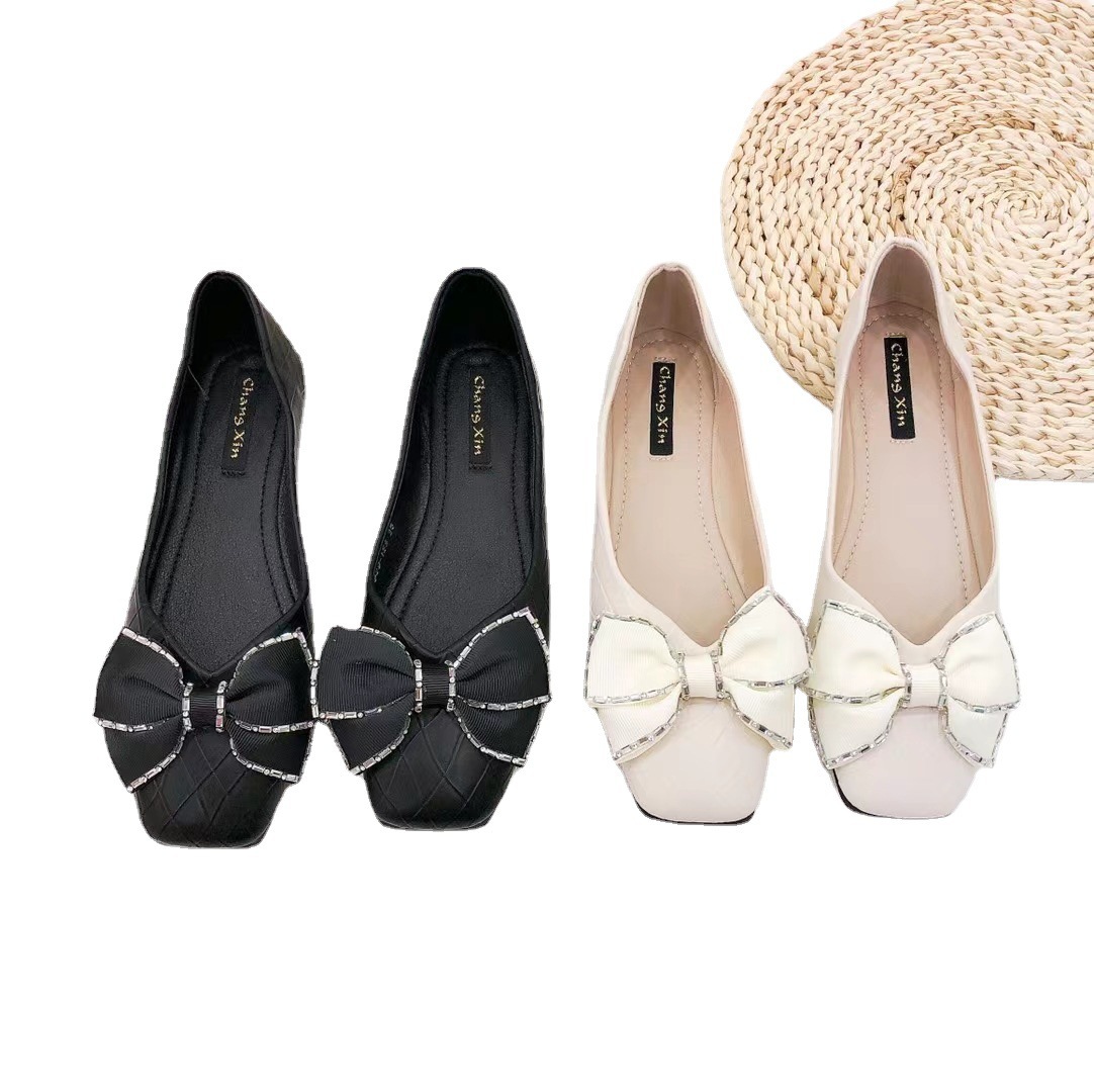 European and American style 2022 autumn and winter new women's shoes butterfly bow square toe shallow mouth flat heel flat bottom women's singles shoes European and American style 2022 autumn and winter new women's shoes butterfly bow square toe shallow mouth flat heel flat bottom women's singles shoes