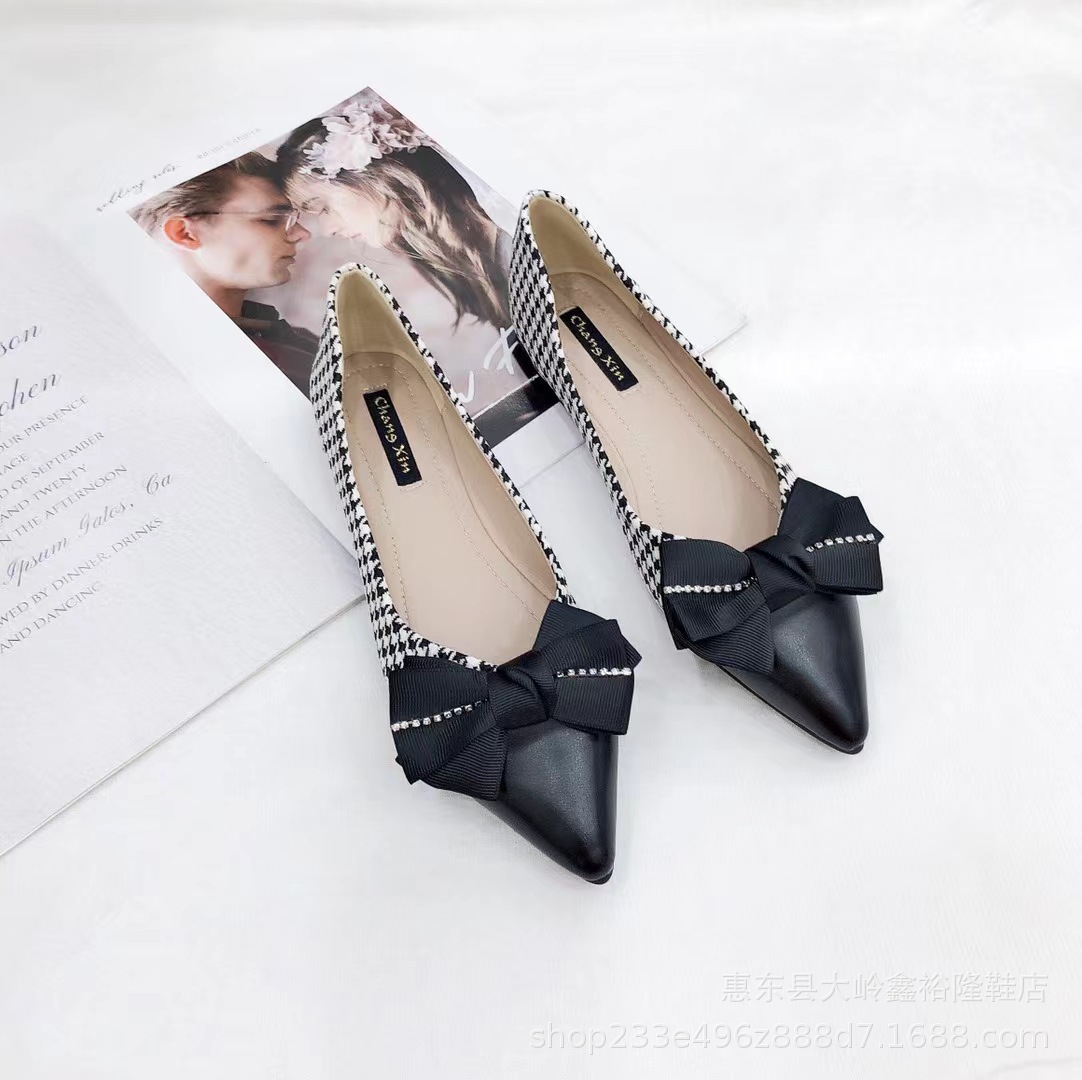 2022 Autumn Korean version fairy bow shallow mouth soft leather soft sole pointed flat shoes 2022 Autumn Korean version fairy bow shallow mouth soft leather soft sole pointed flat shoes