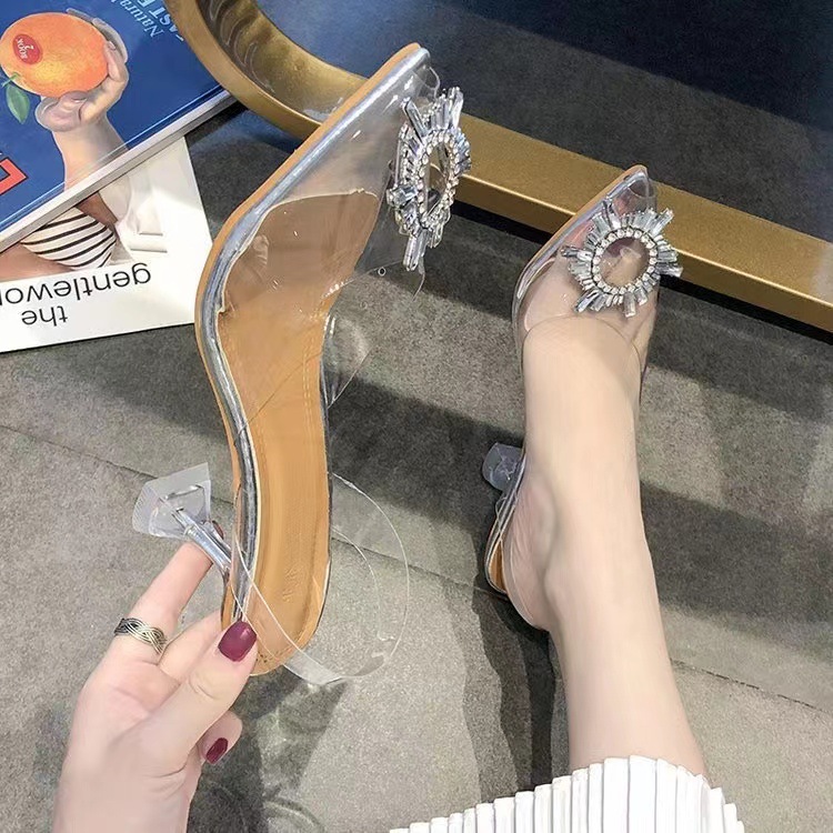 202 Summer New Korean Edition Diamond Transparent Crystal Shoes High Heels Sandals Thin Heels Women's Shoes Large 43 202 Summer New Korean Edition Diamond Transparent Crystal Shoes High Heels Sandals Thin Heels Women's Shoes Large 43