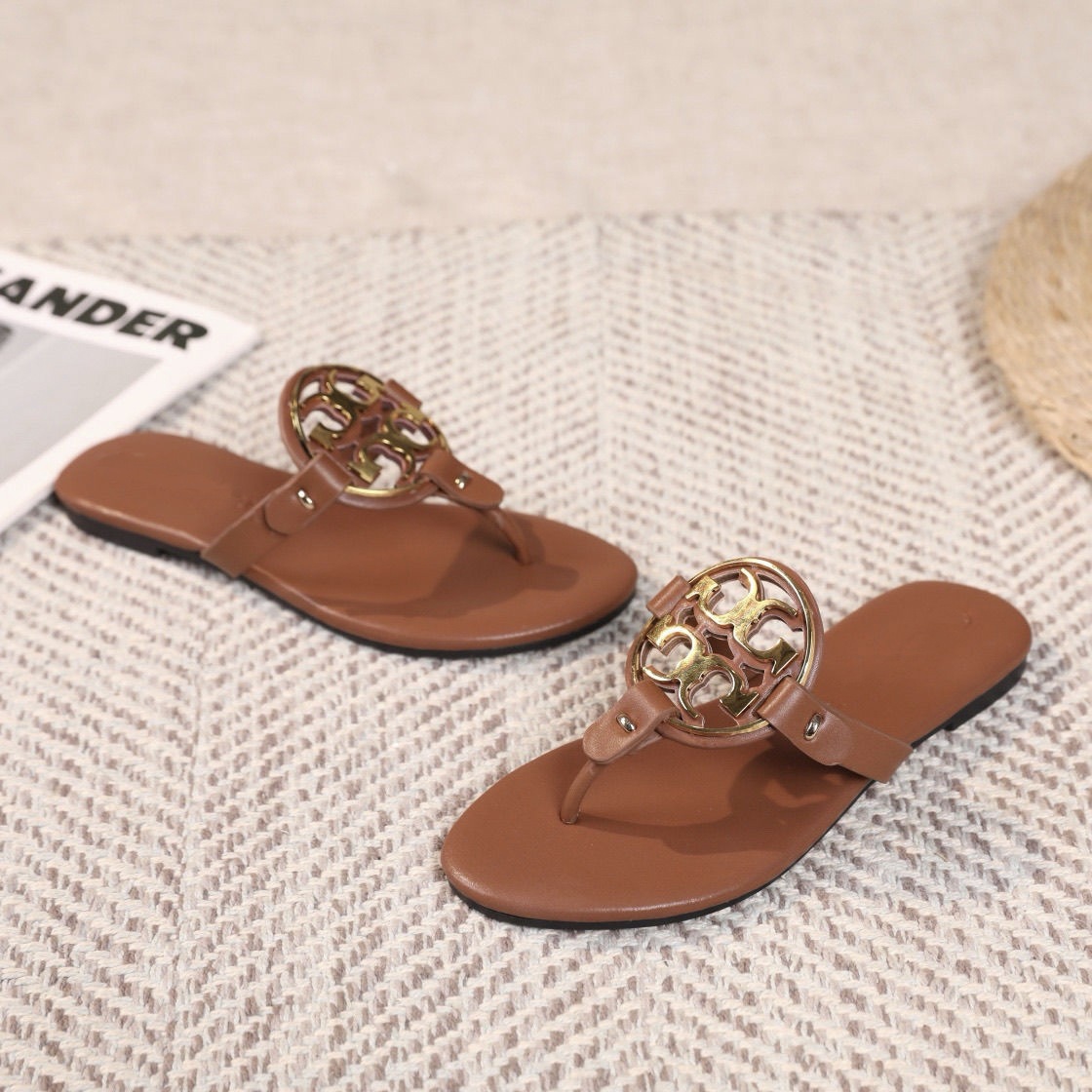 TB Slippers for Women 2025 Summer New One Word Drag Beach Leisure European and American Cross border Leather Cool Slippers TB Slippers for Women 2025 Summer New One Word Drag Beach Leisure European and American Cross border Leather Cool Slippers