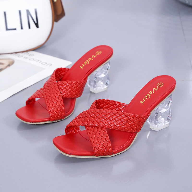 European and American foreign trade crystal and high-heeled slippers for women, cross woven straps for women, women's sandals European and American foreign trade crystal and high-heeled slippers for women, cross woven straps for women, women's sandals