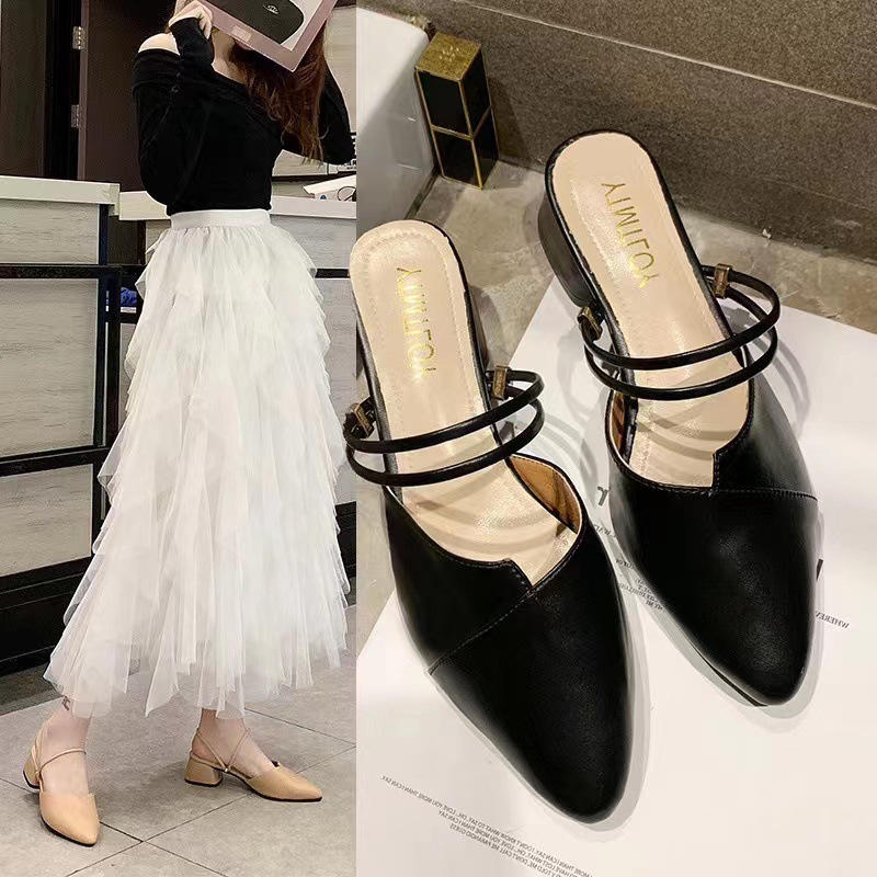 Coarse heeled sandals for women in summer 2024, new style with Baotou half slippers, Korean version, both inside and outside, high heels for women Coarse heeled sandals for women in summer 2024, new style with Baotou half slippers, Korean version, both inside and outside, high heels for women