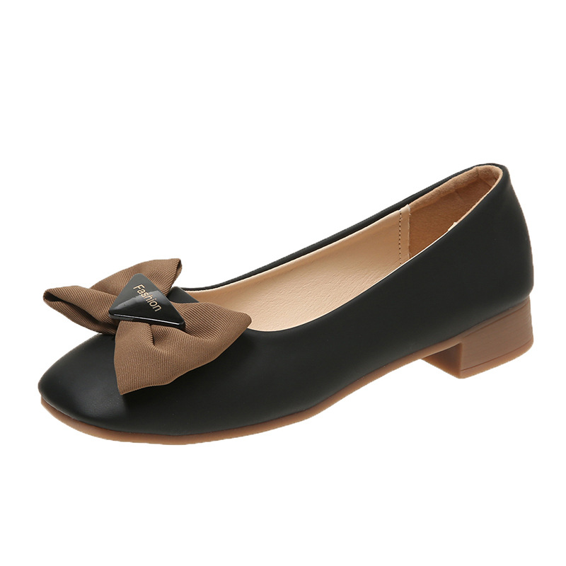 Square headed single shoe women's one foot shallow mouth women's shoes 2024 autumn new style evening and evening style French bow women's bean shoes Square headed single shoe women's one foot shallow mouth women's shoes 2024 autumn new style evening and evening style French bow women's bean shoes