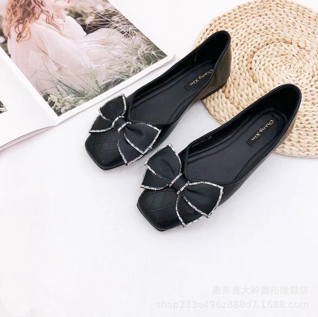 European and American style 2022 autumn and winter new women's shoes butterfly bow square toe shallow mouth flat heel flat bottom women's singles shoes European and American style 2022 autumn and winter new women's shoes butterfly bow square toe shallow mouth flat heel flat bottom women's singles shoes