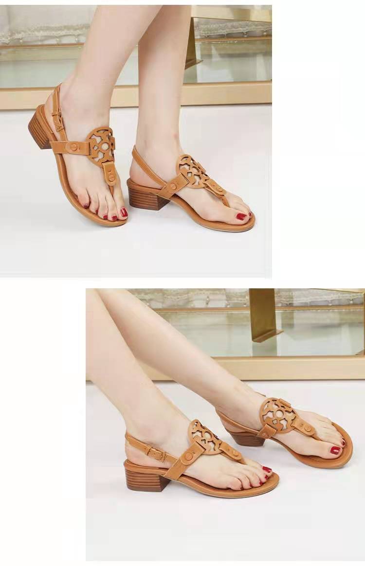 Fashionable American TB European and American Summer New Product Cowhide Middle Heel Sandals for Women in Large Size, Thick Heel, and Pinch Toe Sandals for Women Fashionable American TB European and American Summer New Product Cowhide Middle Heel Sandals for Women in Large Size, Thick Heel, and Pinch Toe Sandals for Women