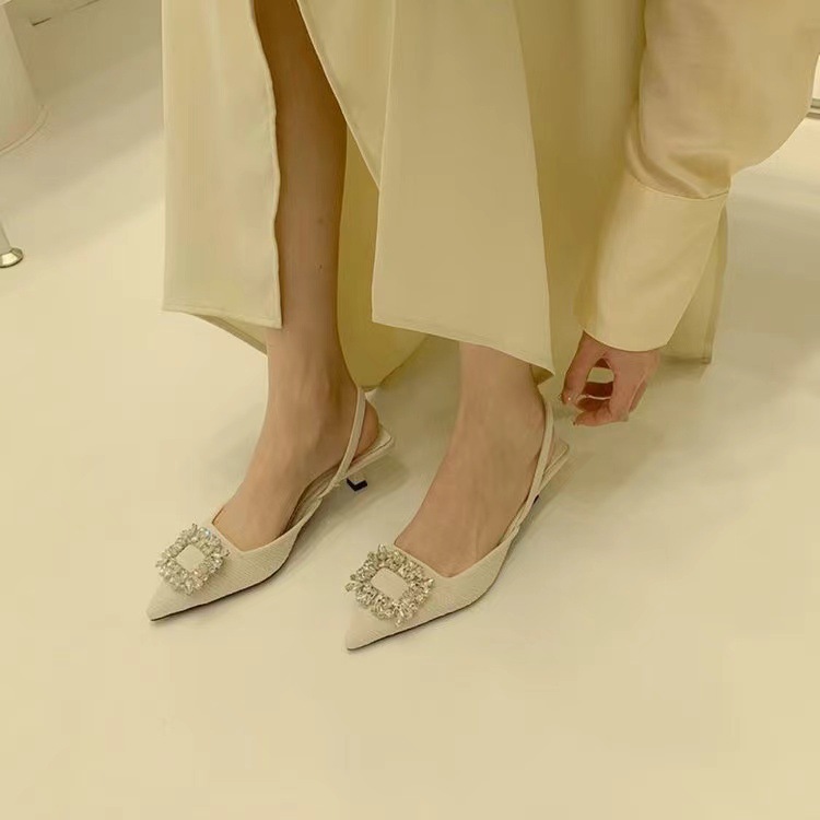 Baotou Sandals for Women 2024 New Summer Water Diamond Square Buckle Fairy Wind Back Air French Stiletto Heel Pointed Single Shoe Baotou Sandals for Women 2024 New Summer Water Diamond Square Buckle Fairy Wind Back Air French Stiletto Heel Pointed Single Shoe