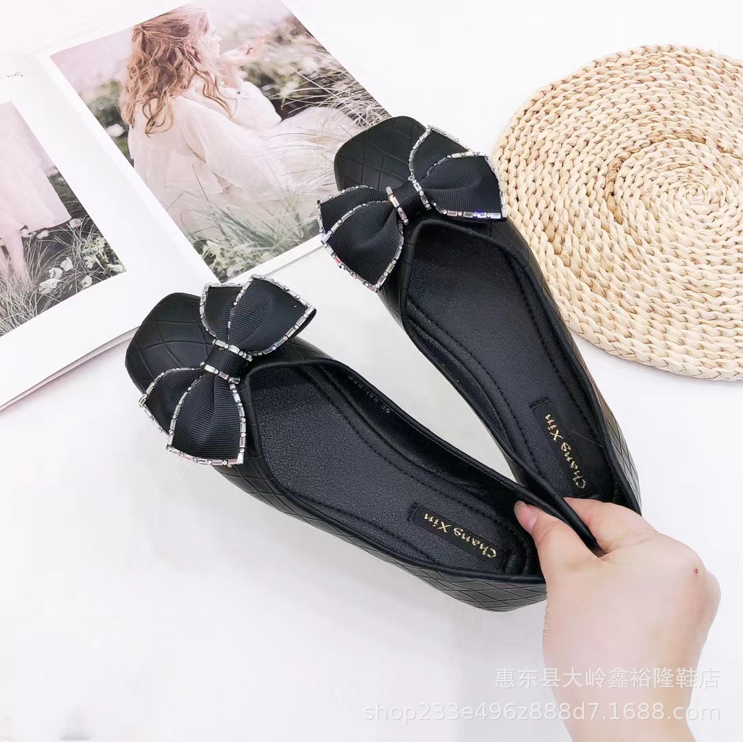 European and American style 2022 autumn and winter new women's shoes butterfly bow square toe shallow mouth flat heel flat bottom women's singles shoes