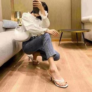 Black toe sandals, women's word slippers, high heels, slim heels, clip on feet, fashionable and versatile slippers, square toe sandals, summer slippers Black toe sandals, women's word slippers, high heels, slim heels, clip on feet, fashionable and versatile slippers, square toe sandals, summer slippers