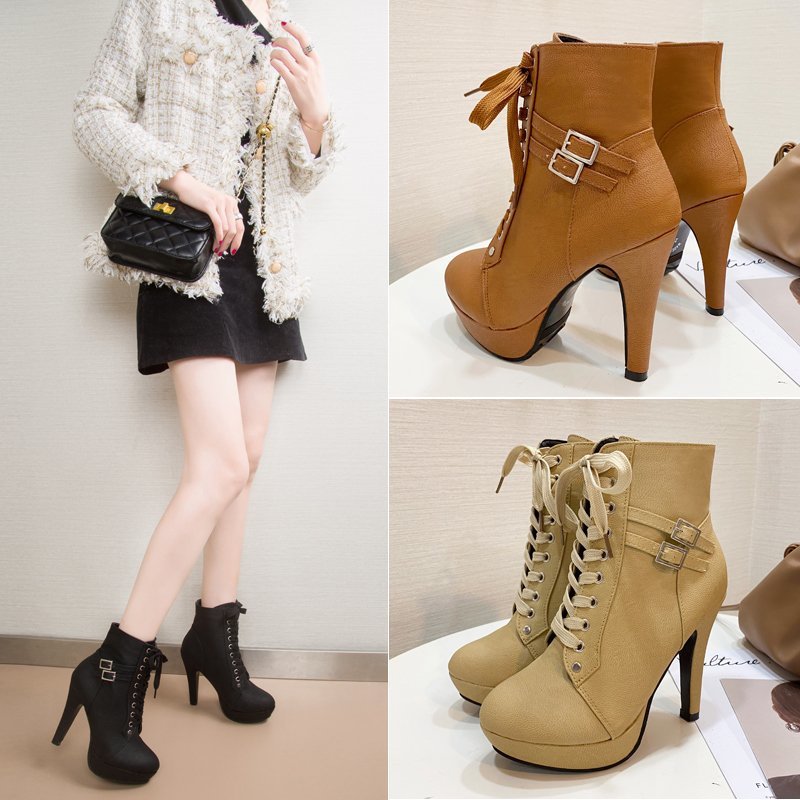 New Foreign Trade Style 2024 Autumn European and American Style Cross Strap Martin Boots Thin High Women's Short Boots Fashion Belt Buckle Women's Boots